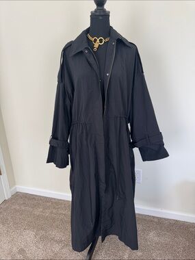 NWT AER Lightweight Black Longline Trench Coat Free Size